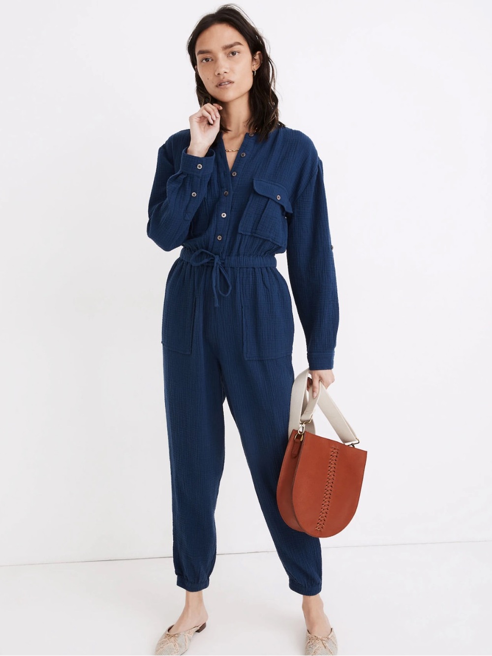Madewell Coastal Blue Lightspun Tapered Leg Jumpsuit Size 4